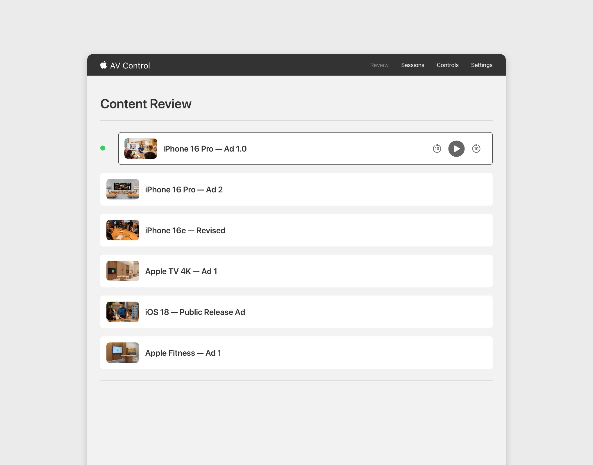 The approved first version of the Content Review tab