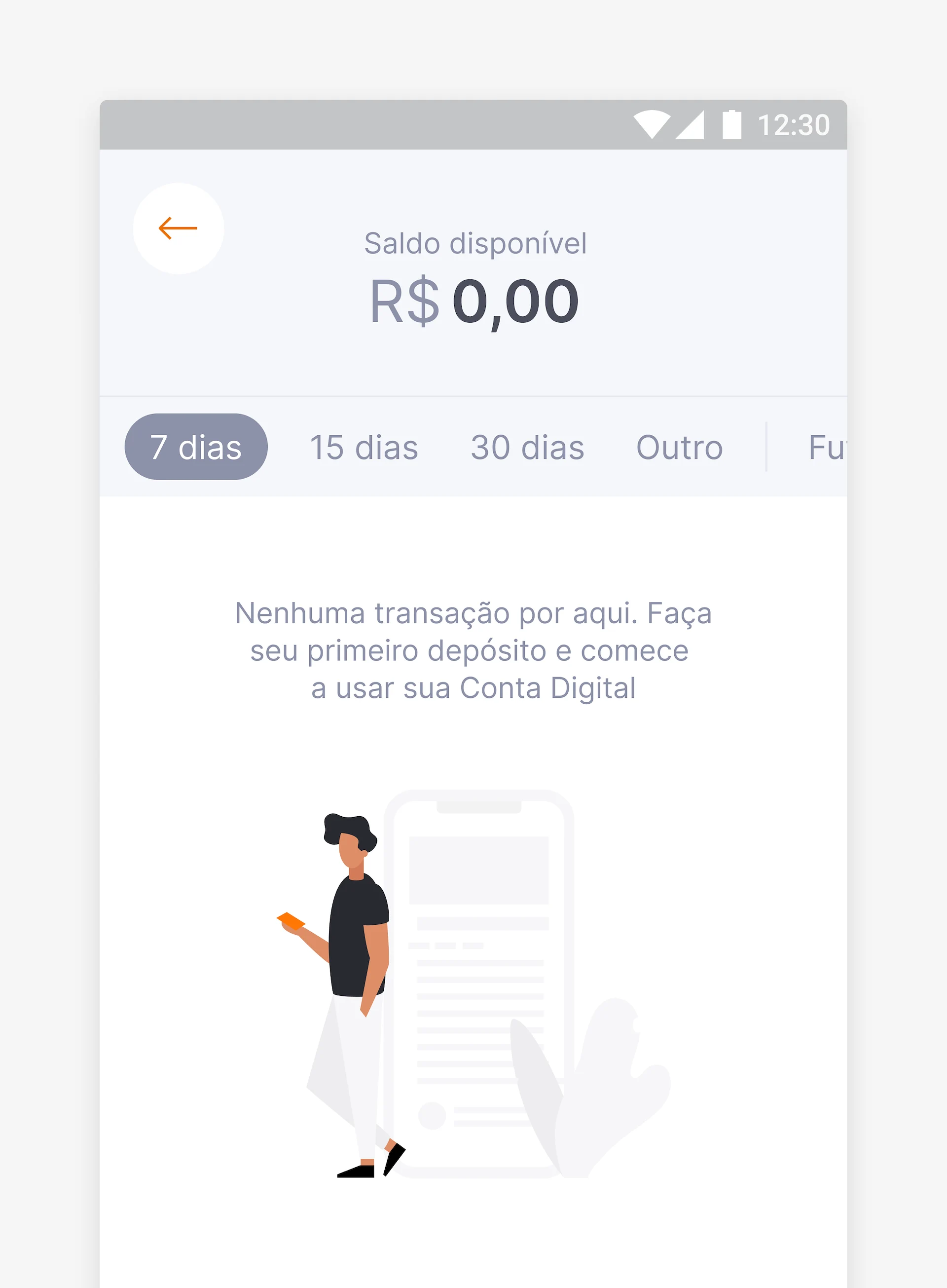 Empty state screen using illustration and informal copy