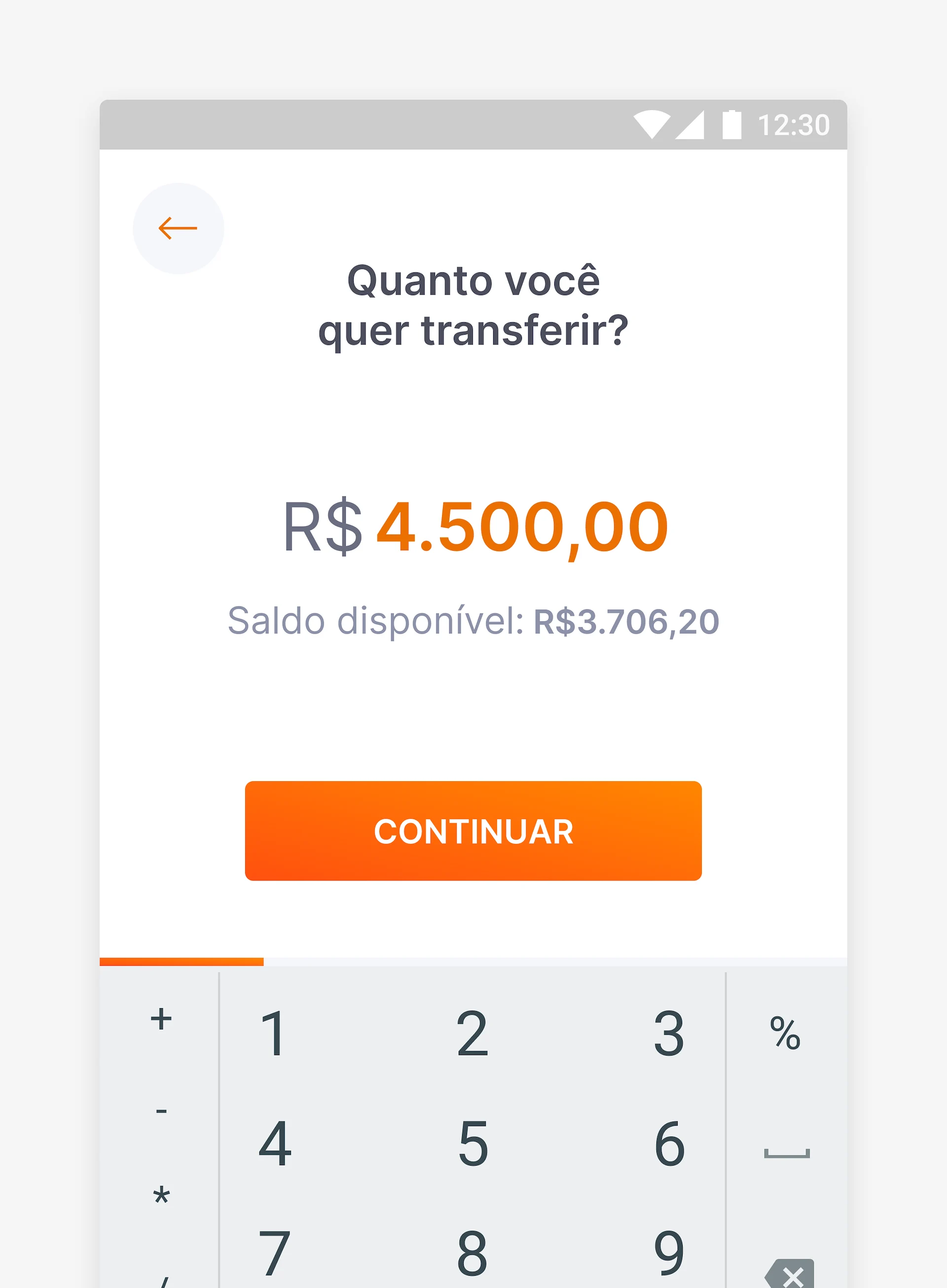Transfer amount step with a large numeric keypad