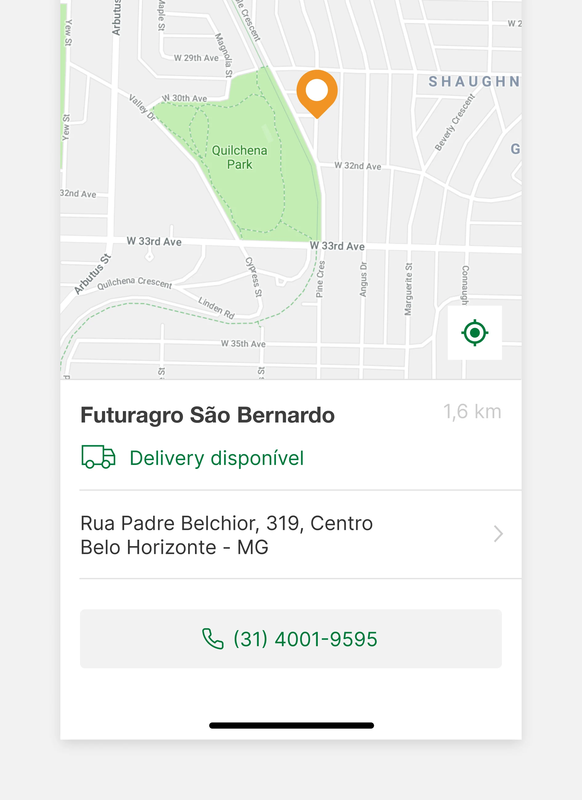 Store finder showing a nearby reseller on a map with its details